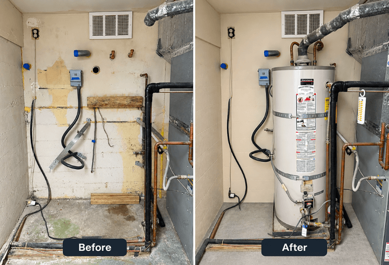 Heat Pump Water Heater Replacement Before and After
